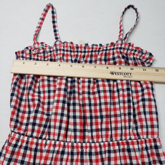 Oshkosh B'gosh Gingham Girls 10/10A Red White Blue Sundress Ruffle Patriotic - Picture 4 of 15